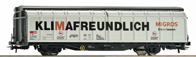 Sliding Wall Box car MIGROS<br /><a href='images/pictures/Roco/221426.jpg' target='_blank'>Full size image</a>